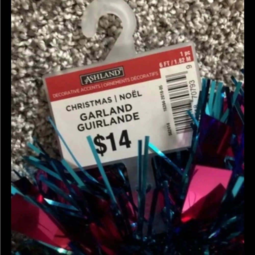 Ashland Garland Blue & Fuchsia Shiny Garland - 8 Strands, 6 Ft Each - NEW